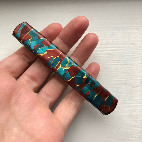 Vintage red & blue paint chip barrette hair clip - Picture 5 of 6